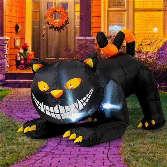 6 FT Halloween Inflatables Outdoor Black Cat with Shakable Head, Blow Up - Picture 4 of 7
